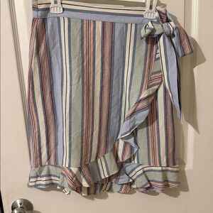 LOFT Multicolor Striped Asymmetrical Skirt